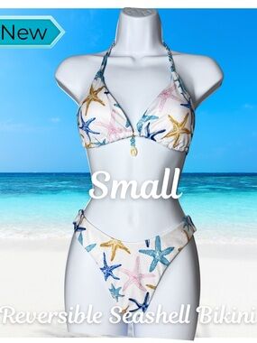 Reversible Starfish Bikini Set Small Shell Charm Triangle Tie Beachy Cute